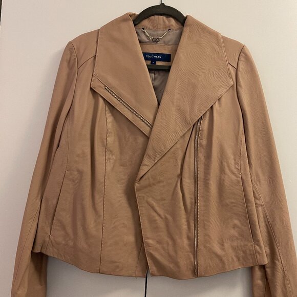 Cole Haan Lamb Skin Leather Round Neck Front Zip Moto Jacket NWOT - Picture 1 of 6